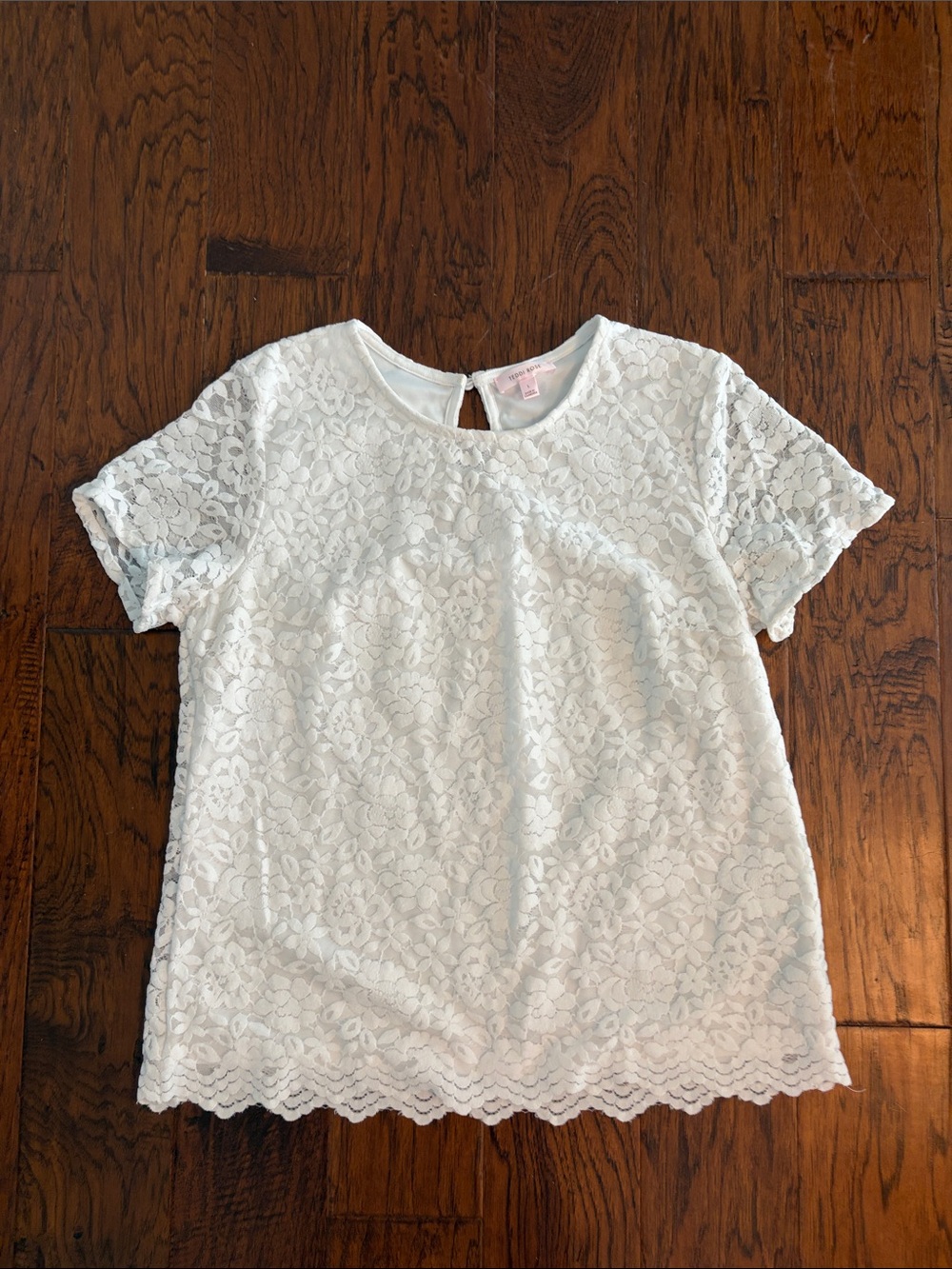 Girls White Lace Short-Sleeve Top